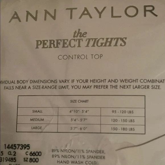 Ann Taylor Black Control Top Perfect Tights, NWT, Size Large - Picture 4 of 5
